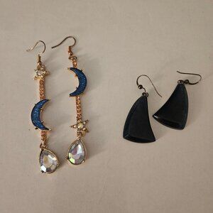Gold Moon and Dumortierite Crystal Earrings